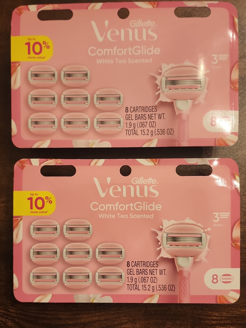 2 × GILLETTE VENUS COMFORTGLIDE White Tea Scented Razors 8pk